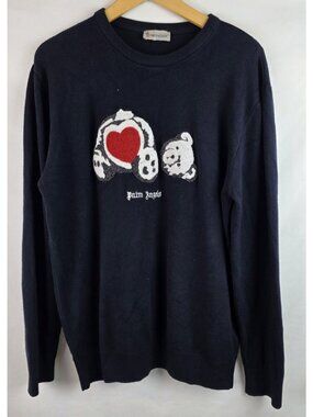 Moncler Palm Angels Men's Sweater Size XXL Blue Teddy Bear In Love Knit Top
